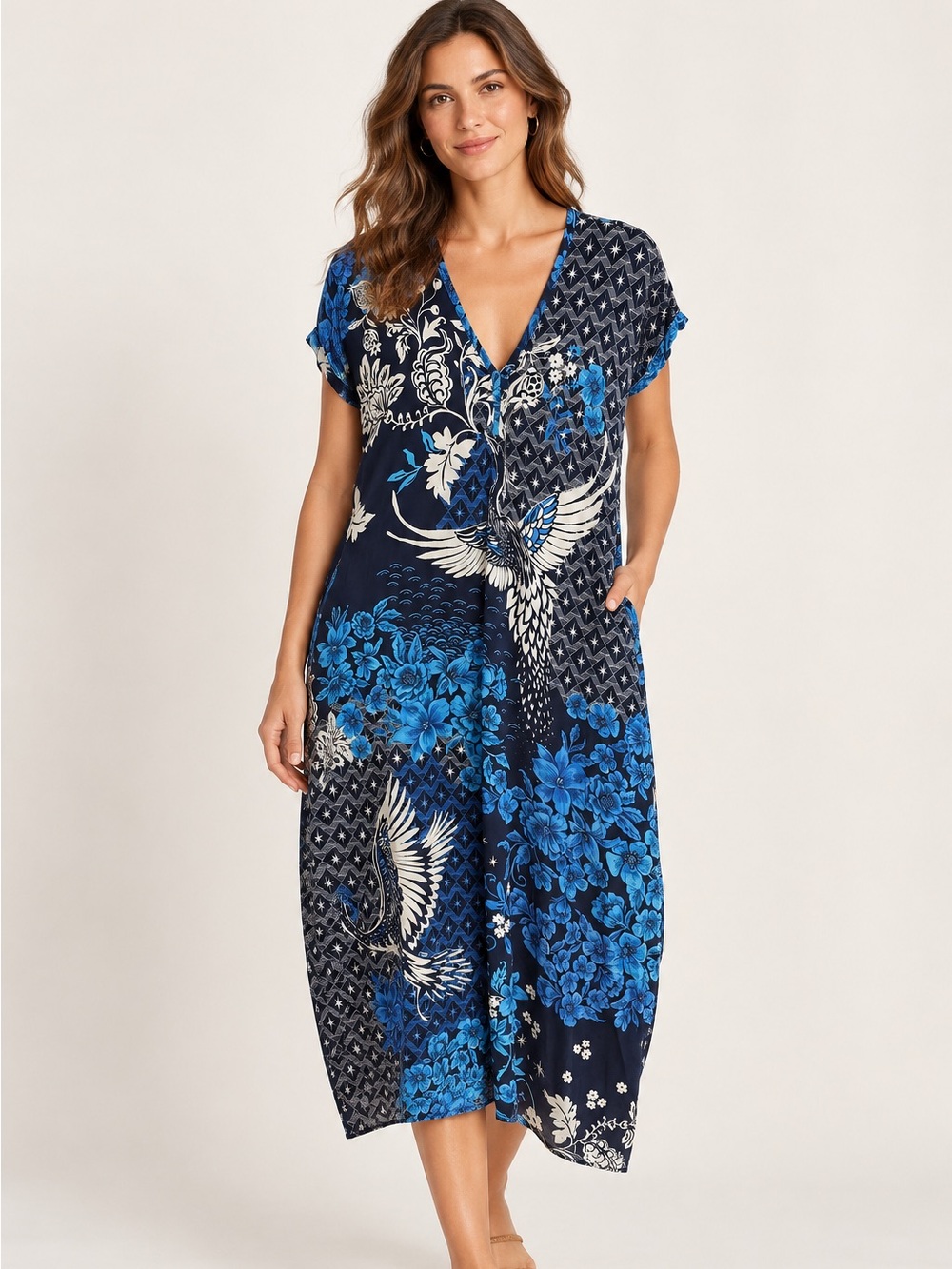 Johnny Was blue Phoenix boho oversized dress sz large